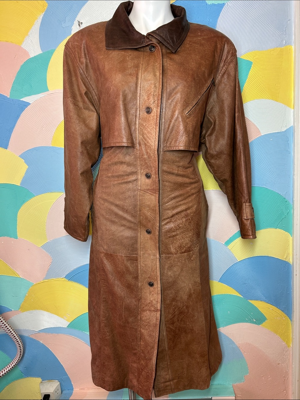 Vintage Women's Brown Genuine Leather Long Trench Coat sz M